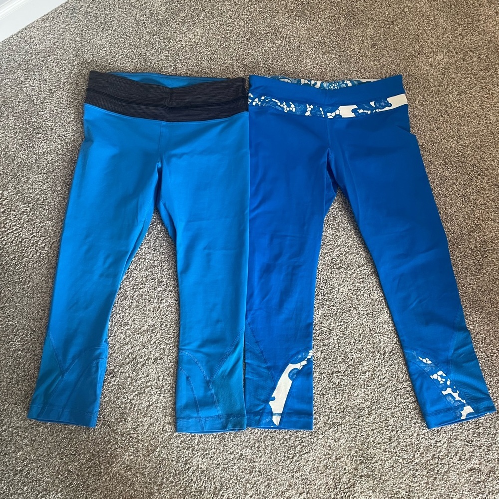 lululemon athletica Bright Blue Capri Leggings Set of 2 Sz 6 EUC